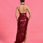 Sequin Feather Trim Backless Dress