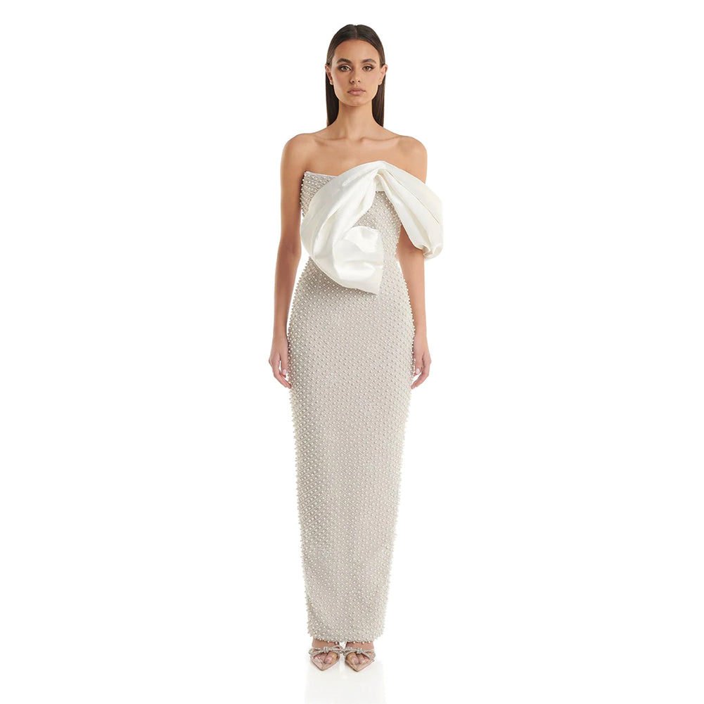 One Shoulder Sleeveless Pearl Maxi Bodycon Dress