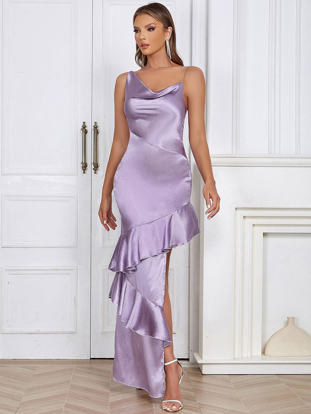 Strappy Sleeveless Ruffle Maxi Bodycon Dress