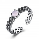 Vintage Hollow Created Rose Quartz 925 Sterling Silver Adjustable Ring