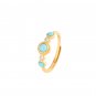 Girl Round Natural Turquoise Geometry CZ Silver Adjustable Ring