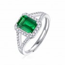 Elegant Created Emerald Baguette CZ 925 Sterling Silver Adjustable Ring