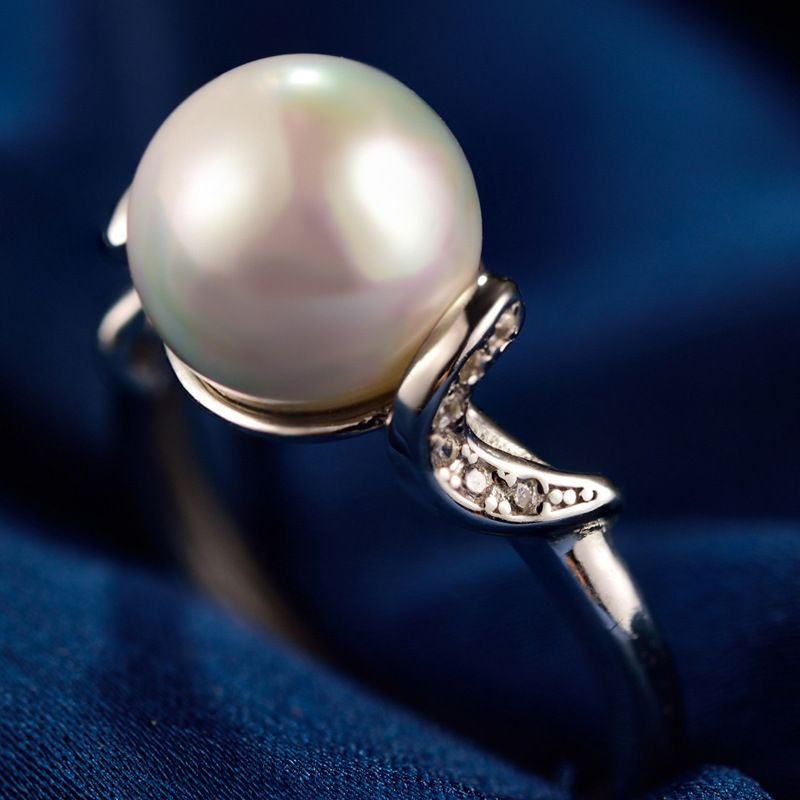 Waves Shell Pearl CZ 925 Sterling Silver Adjustable Ring