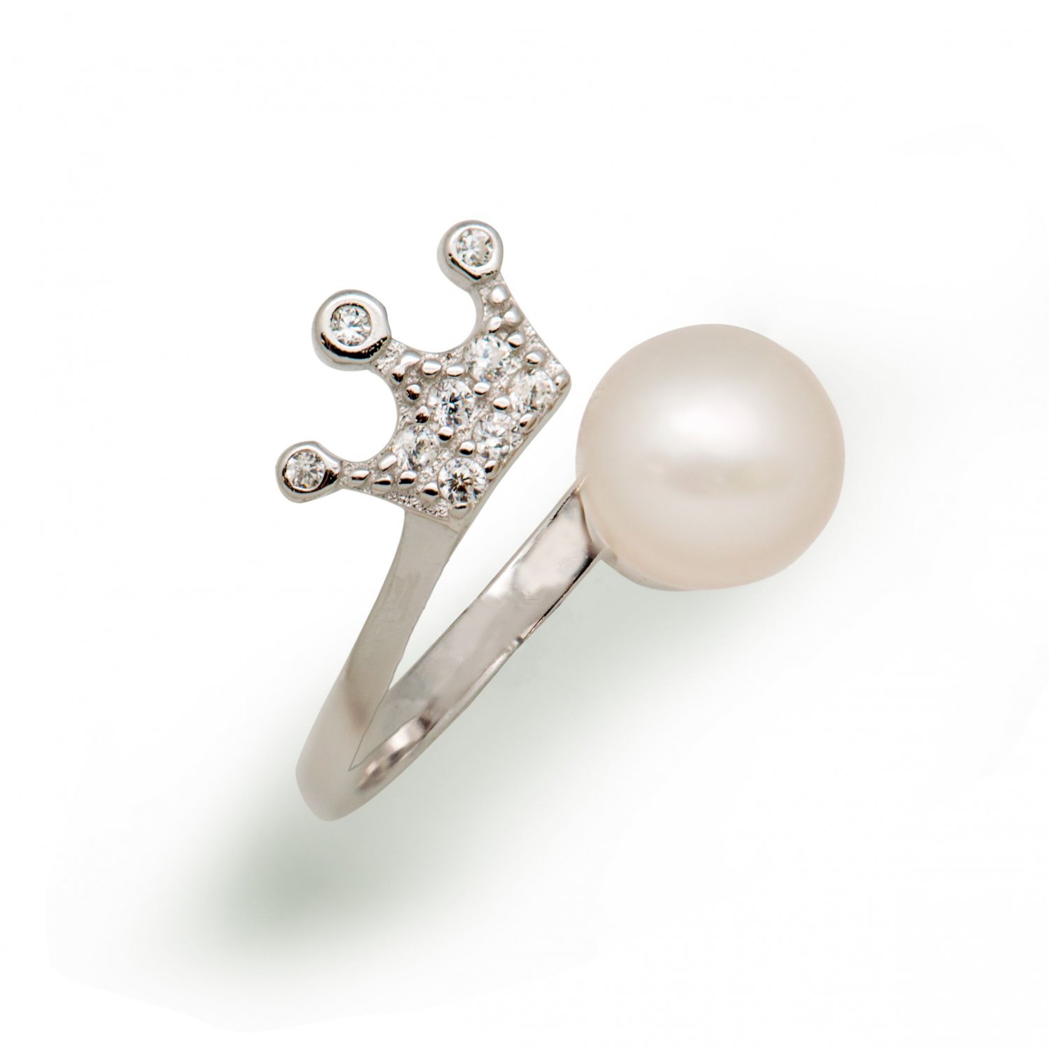 Crown Half Round Natural White Pearl 925 Sterling Silver Adjustable Rings