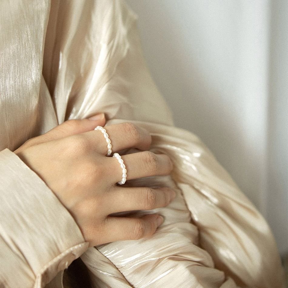 Office Irregular Natural Pearl 925 Sterling Silver Adjustable Ring