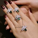 Baguette Green CZ Bow-knot 925 Sterling Silver Necklace Ring Stud Earrings