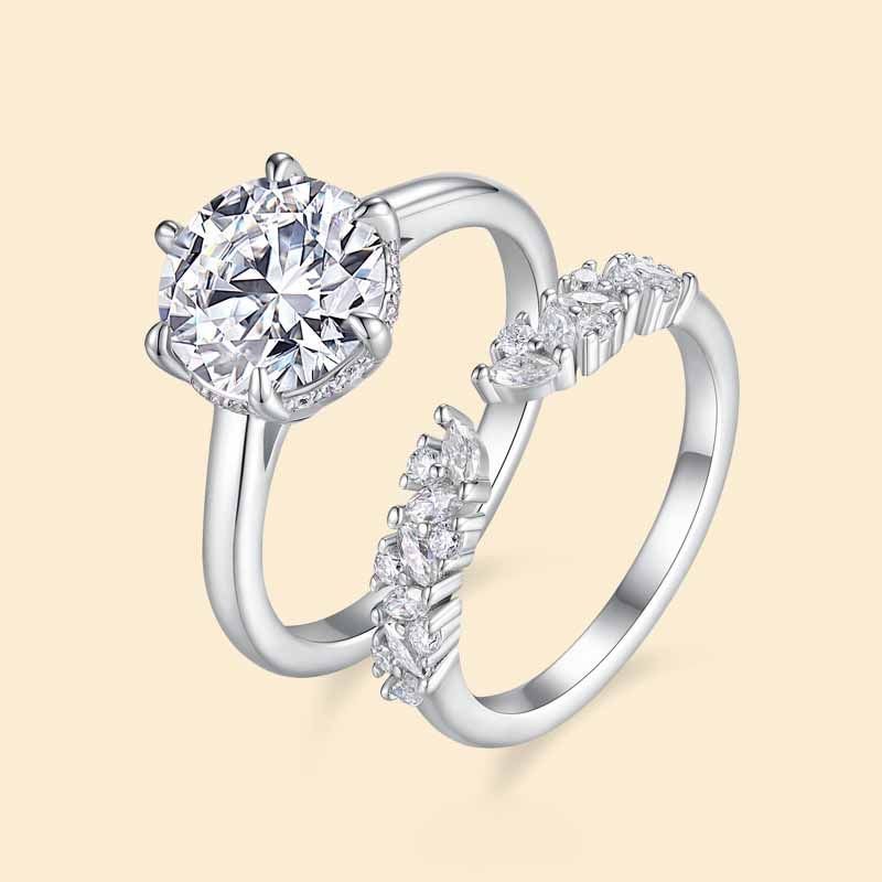 Round Double Oval Moissanite CZ 925 Sterling Silver Adjustable Stacker Ring