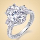 Women Elegant Oval Moissanite CZ 925 Sterling Silver Adjustable Ring