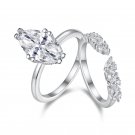 Double Oval Moissanite CZ 925 Sterling Silver Adjustable Stacker Ring