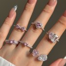 Pink 8A Cubic Zirconia Heart Bow-Knot 925 Sterling Silver Adjustable Ring