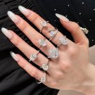 Elegant White Green Blue Oval 8A Cubic Zirconia 925 Sterling Silver Ring