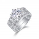 Fashion Round Moissanite CZ Three 925 Sterling Silver Stacker Ring