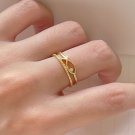Double Layers Hollow Mini CZ Fish 925 Sterling Silver Twisted Adjustable Ring