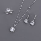 Radiant Cubic Zirconia 925 Sterling Silver Adjustable Ring Necklace Earrings