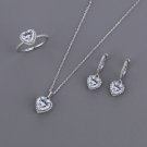 Honey Moon Shining CZ Heart Silver Adjustable Ring Earrings Necklace