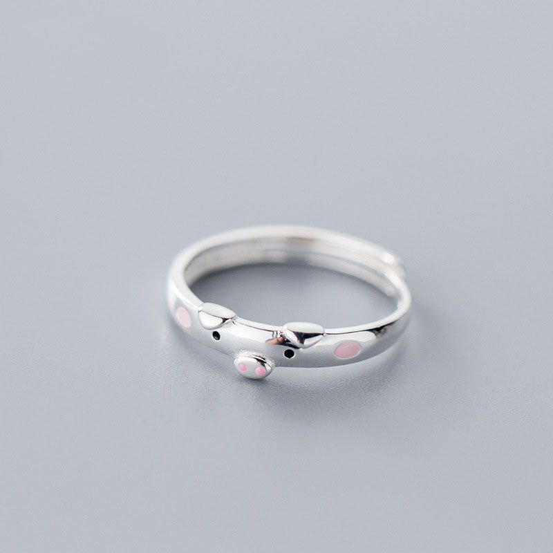 Cute Animal Pig 925 Sterling Silver Adjustable Ring