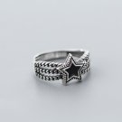 Vintage Black Star Twisted 925 Sterling Adjustable Ring