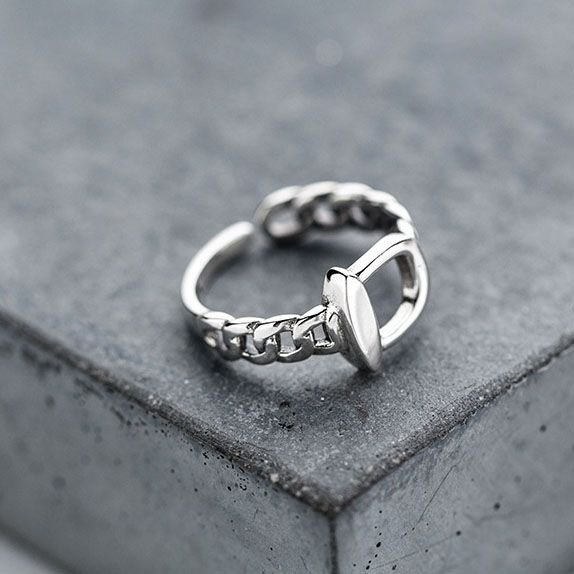 Sweet Hollow Lock Twisted 925 Silver Adjustable Ring