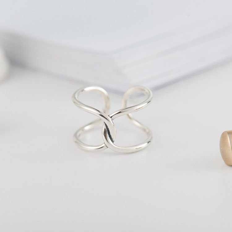 Hollow Twisted Solid 925 Sterling Silver Adjustable Ring
