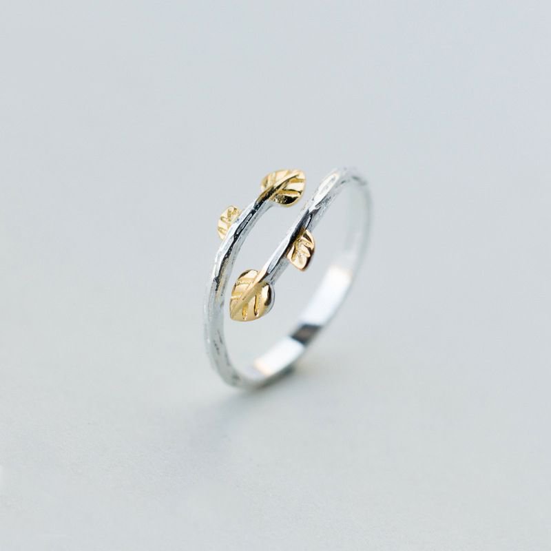 Yellow Leaf 925 Sterling Silver Adjustable Ring