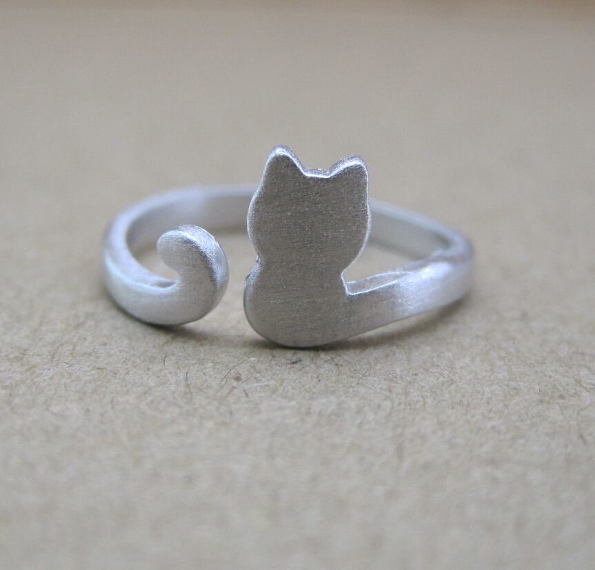 Adjustable Cute Cat 925 Sterling Silver Ring