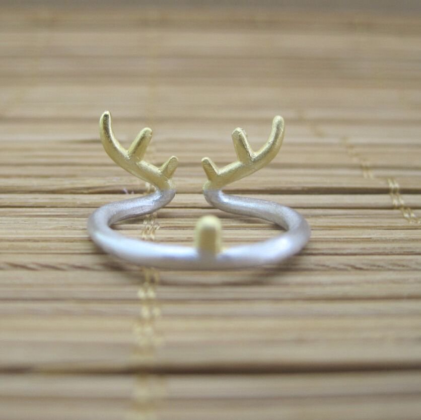 Adjustable Antlers Elegant 925 Sterling Silver Ring