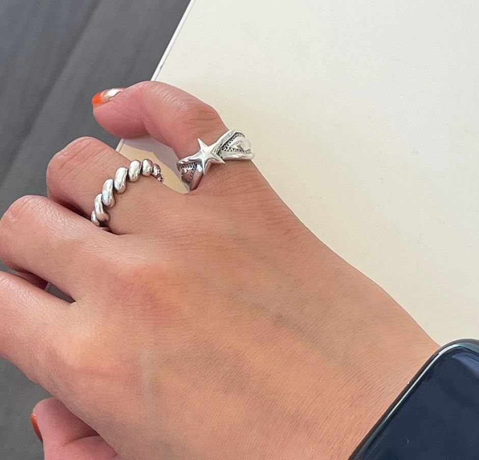 Modern Star Cross 925 Sterling Silver Adjustable Ring