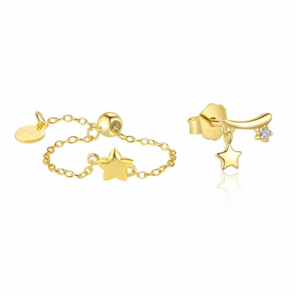 Gold Star Silver Adjustable Ring Stud Earring (Single)