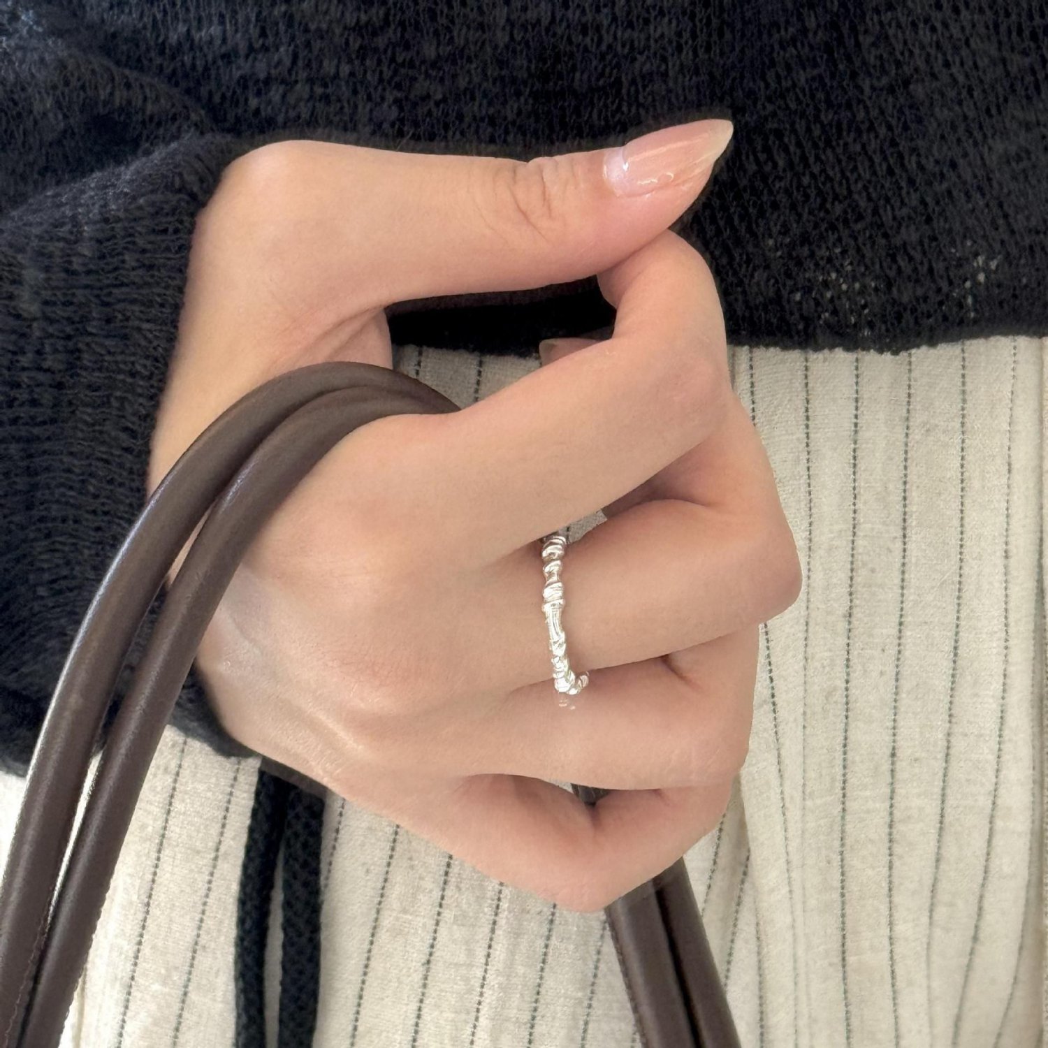 Modern Irregular Twisted 925 Sterling Silver Adjustable Ring