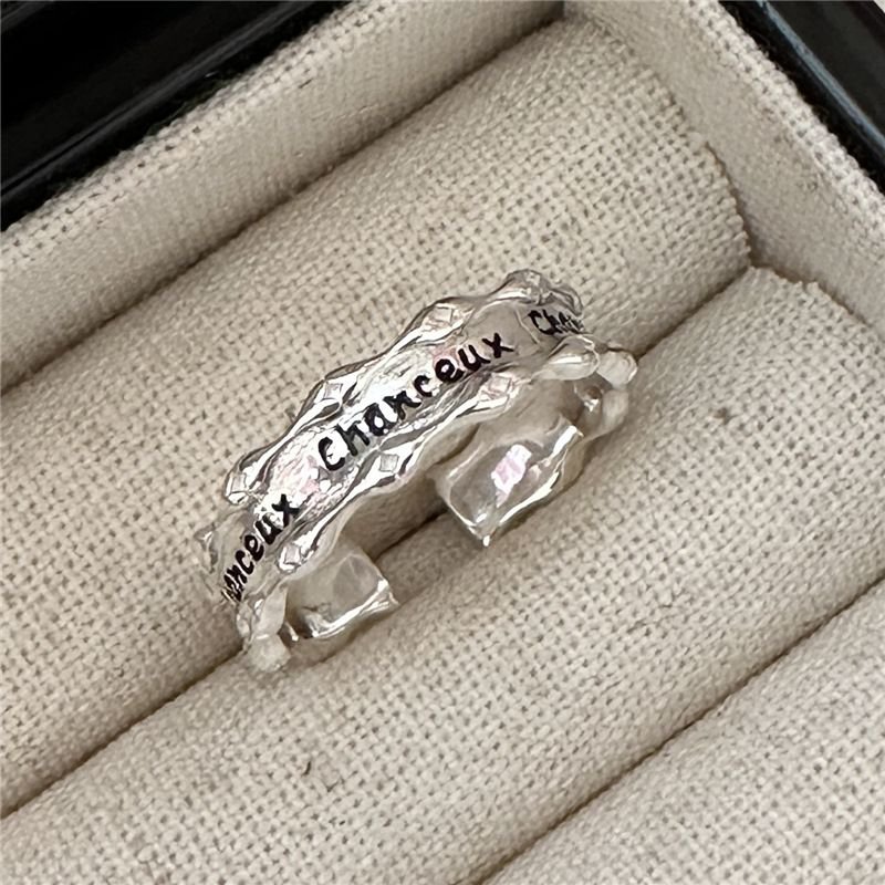 Modern Irregular Border Chanceux Letters 925 Sterling Silver Adjustable Ring