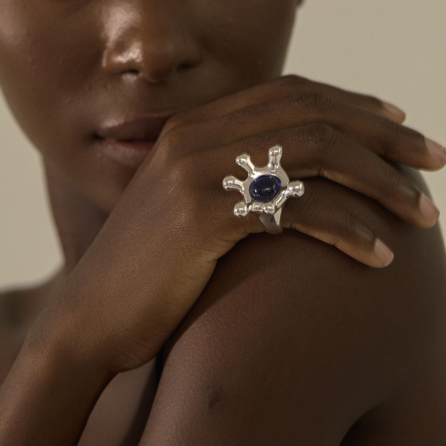 Sophisticated 999 Pure Silver Elegant Gemstone Adjustable Statement Ring