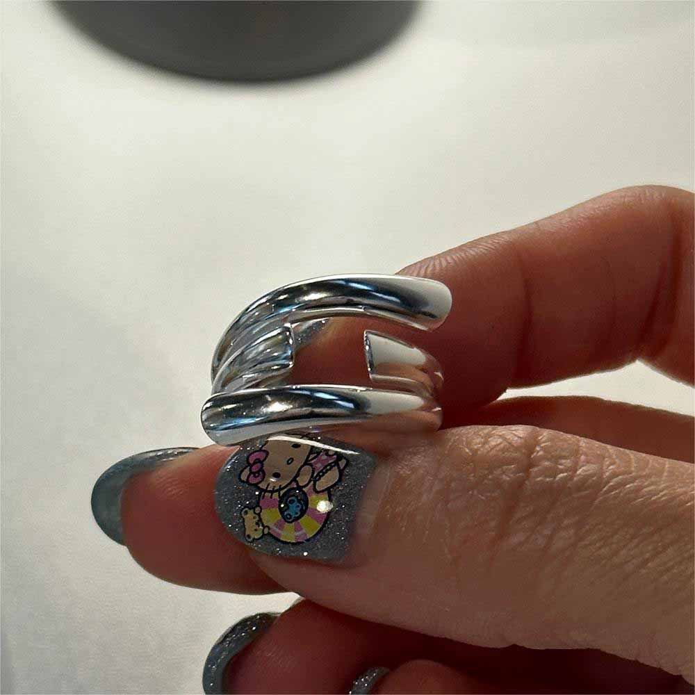 Vintage Irregular Line Trips 925 Sterling Silver Adjustable Ring