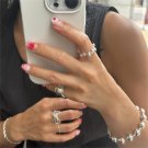 925 Sterling Silver Fashion Round Beads Ring Trendy Statement Jewelry