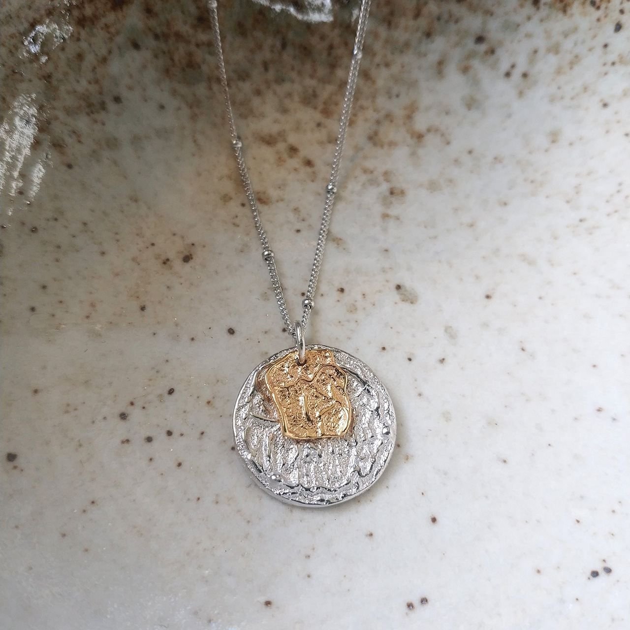 Irregular Lava Round 925 Sterling Silver Necklace