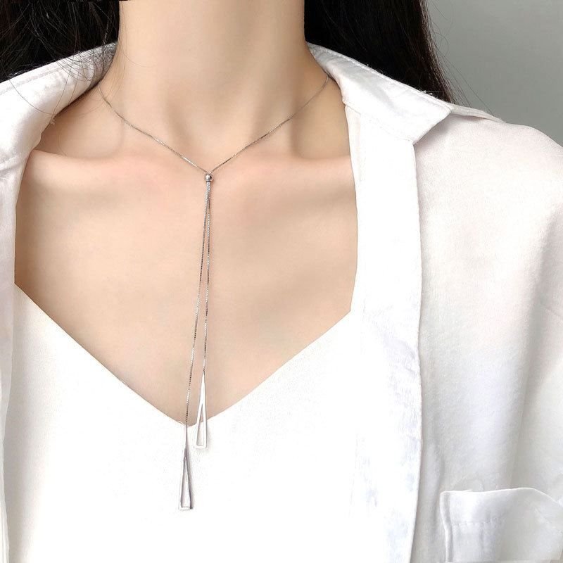 Geometry Hollow Triangle Tassels 925 Sterling Silver Necklace