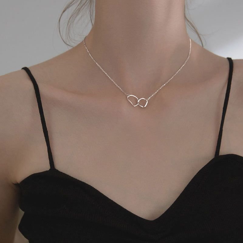 Geometry Irregular Double Circles 925 Sterling Silver Necklace