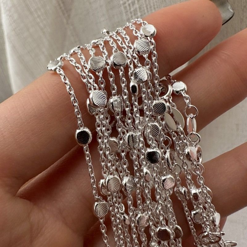 Round Shining Beads Curb Chain 925 Sterling Silver Stacker Necklace