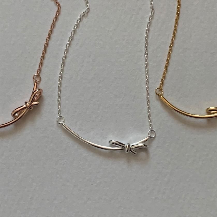 Honey Moon Smile Bow-Knot 925 Sterling Silver Necklace
