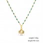 Round Natural Pearl Shell Green Epoxy Chain 925 Sterling Silver Necklace