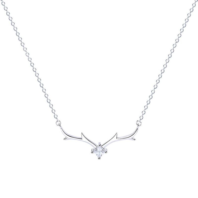 Honey Moon CZ Antler 925 Sterling Silver Necklace