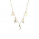 Beautiful CZ Crescent Moon Stars 925 Sterling Silver Necklace