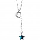 Graduation CZ Crescent Moon Star 925 Sterling Necklace