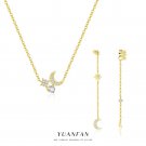 Graduation Shining CZ Crescent Moon Star 925 Sterling Silver Necklace