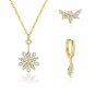 Beautiful CZ Flowers 925 Sterling Silver Stud Earring Necklace