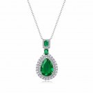 Women Elegant Created Emerald Waterdrop CZ 925 Sterling Silver Necklace