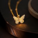 Women Beautiful Colorful CZ Flying Butterfly 925 Sterling Silver Necklace