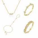 Beautiful CZ Flower 925 Sterling Silver Adjustable Ring Necklace Bracelet