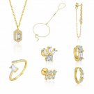 Baguette Gold Silver Dangling Earrings Necklace Bracelet Adjustable Ring