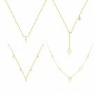Girl CZ Geometry Hollow Star Flower Leaves 925 Sterling Silver Necklace