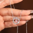 Pink CZ Butterful White Cubic Zirconia Heart Circle Silver Necklace